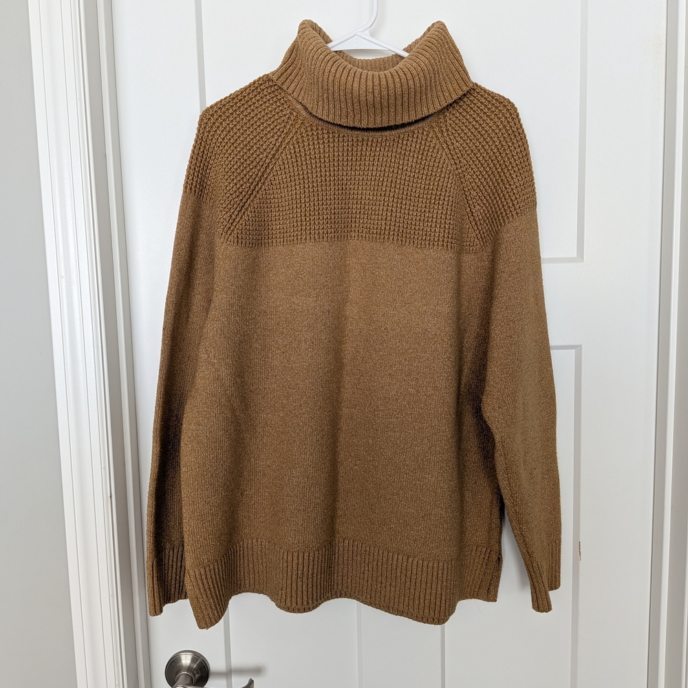 LL Bean Cozy, Waffle Turtle neckBean Tan Knit Sweater